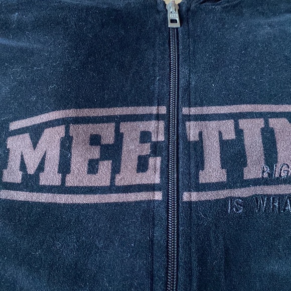 Meeting Full Zip Velour Black Logo Hoodie NeverUsed Made in Italy 🇮🇹 - Picture 10 of 11